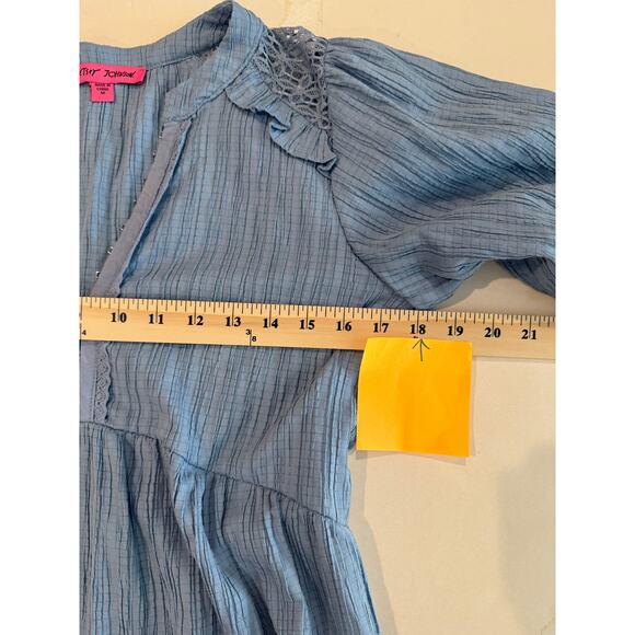 Betsey Johnson Blue Textured Cotton Dress M | Cottagecore Puff Sleeve Boho - Picture 8 of 10